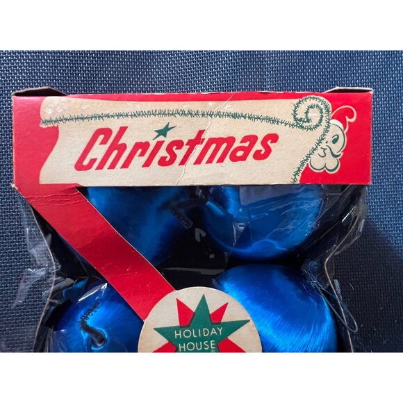 Vintage Package Holiday House Christmas Balls Decorations Star Band Satin Blue - Picture 2 of 9